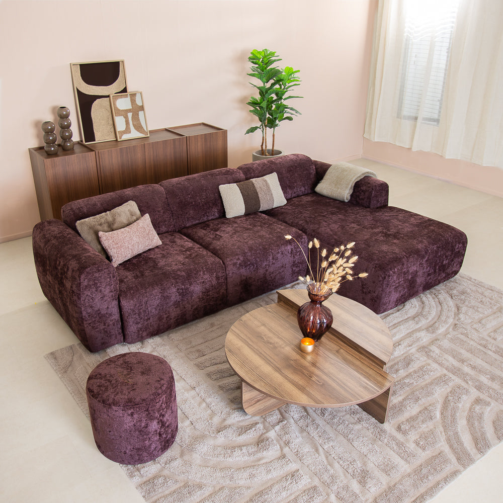 Hoekbank paars chenille stof - 292x170 cm - Shane - rechts
