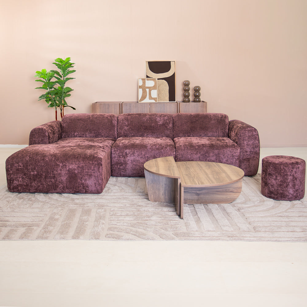 Hoekbank paars chenille stof - 292x170 cm - Shane - links