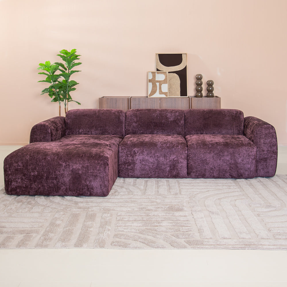 Hoekbank paars chenille stof - 292x170 cm - Shane - links