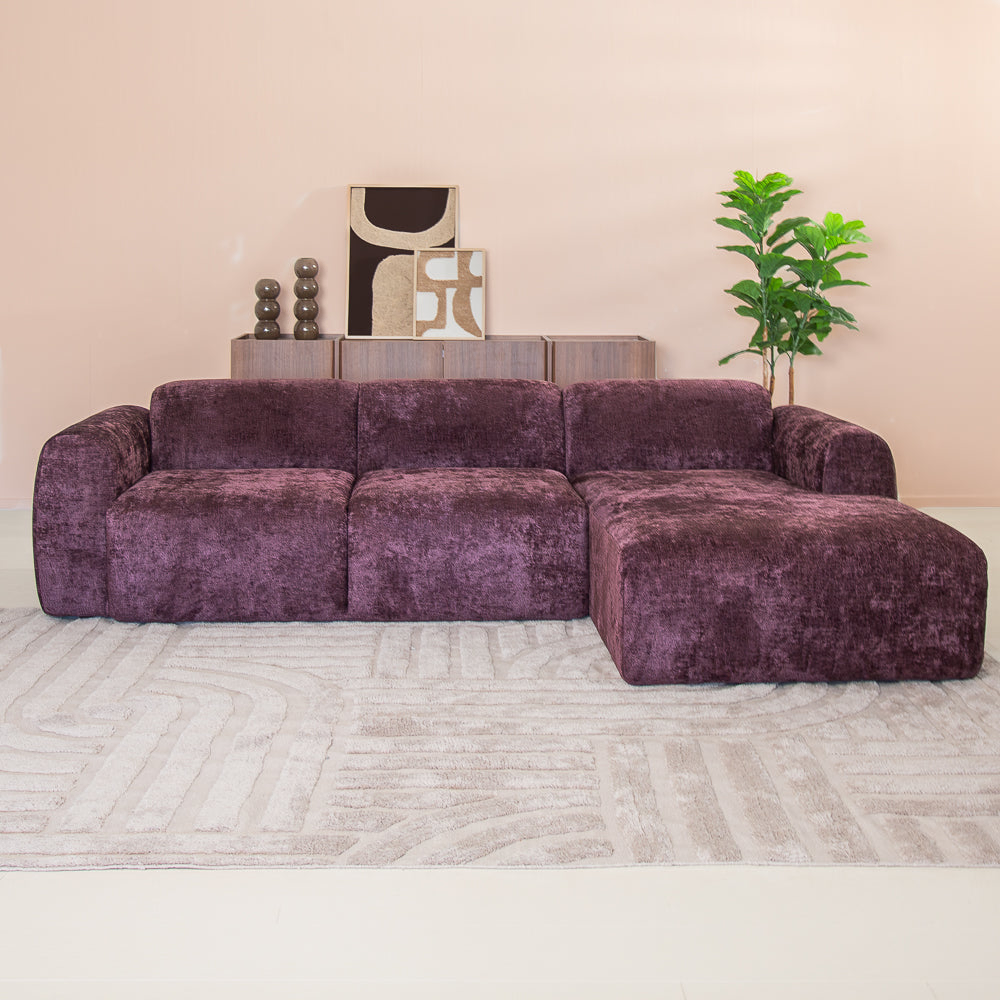 Hoekbank paars chenille stof - 292x170 cm - Shane - rechts