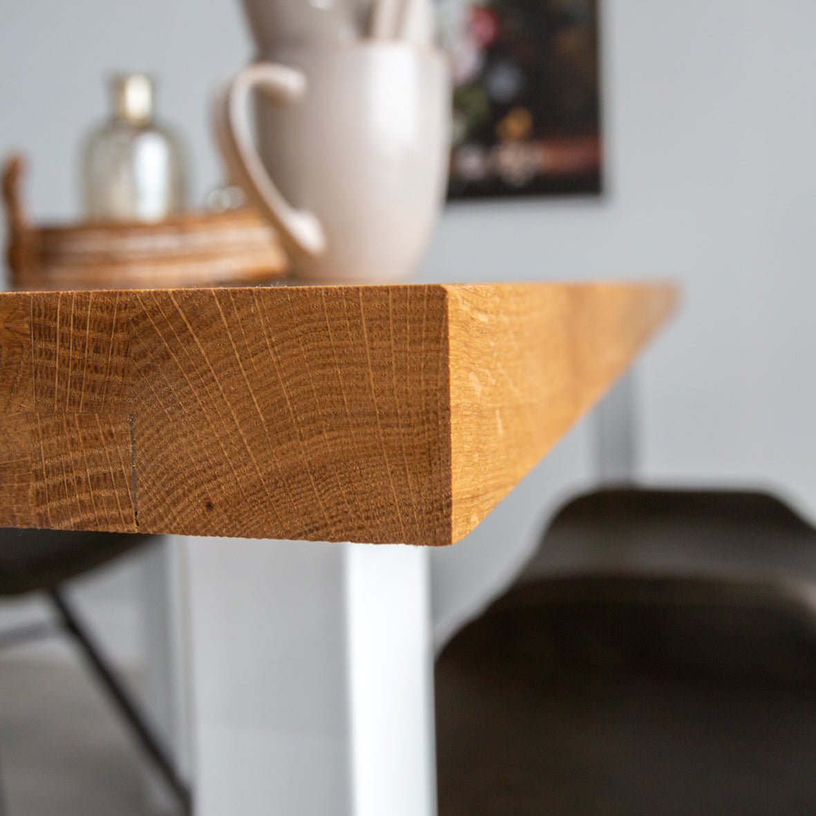 Table à manger Rover en chêne avec pied en U blanc