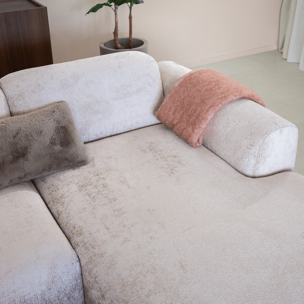 Banken-Hoekbank zand chenille stof - 272x170 cm - Shane - rechts-Dimehouse