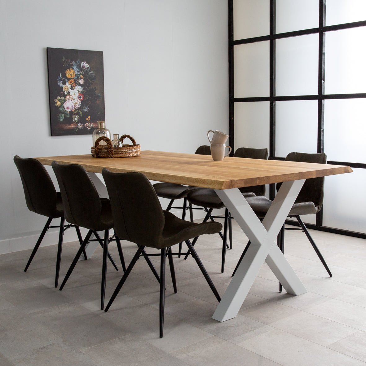 Eettafel Revi Eikenhout - Boomstamvorm - Witte X-poot
