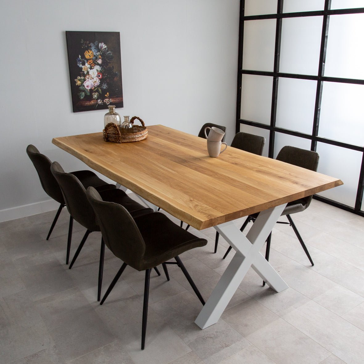 Eettafel Revi Eikenhout - Boomstamvorm - Witte X-poot