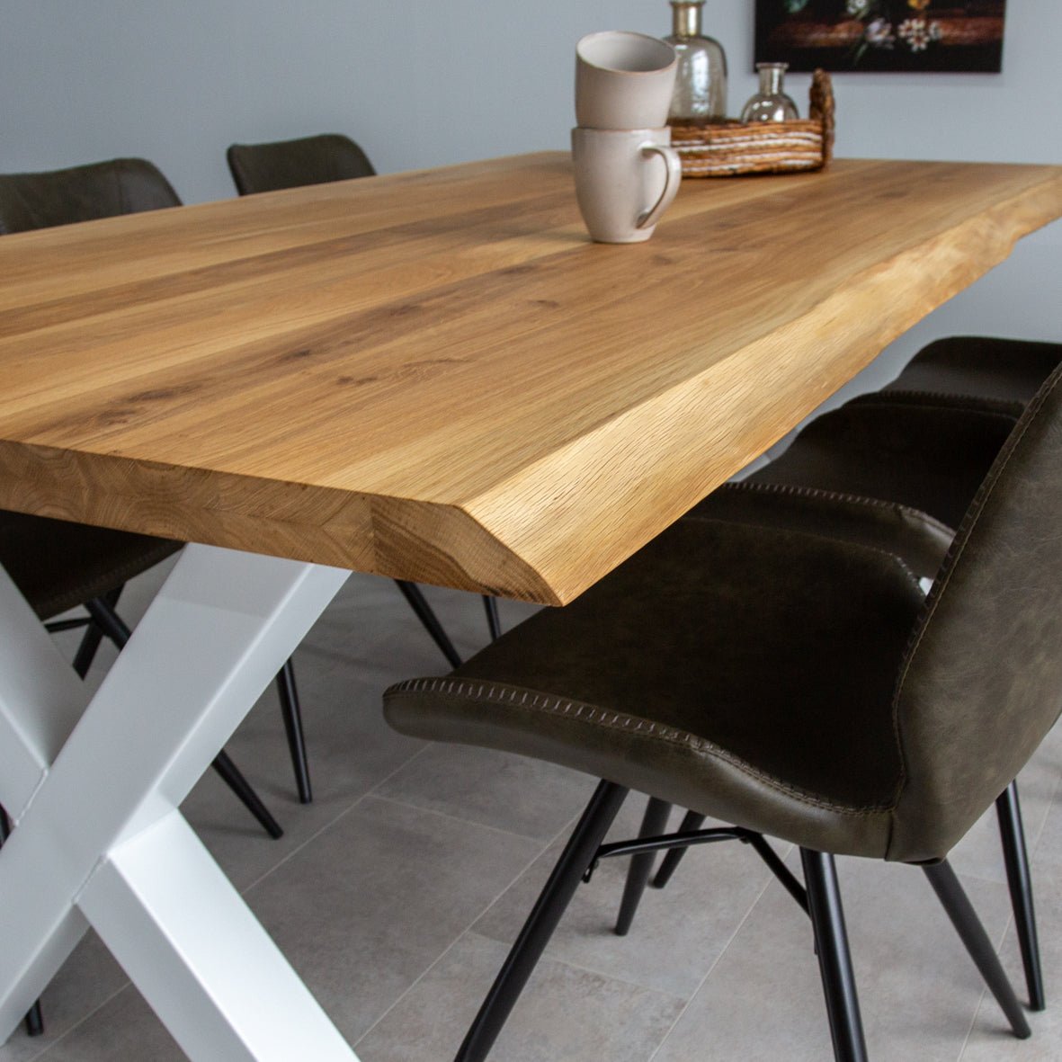 Eettafel Revi Eikenhout - Boomstamvorm - Witte X-poot
