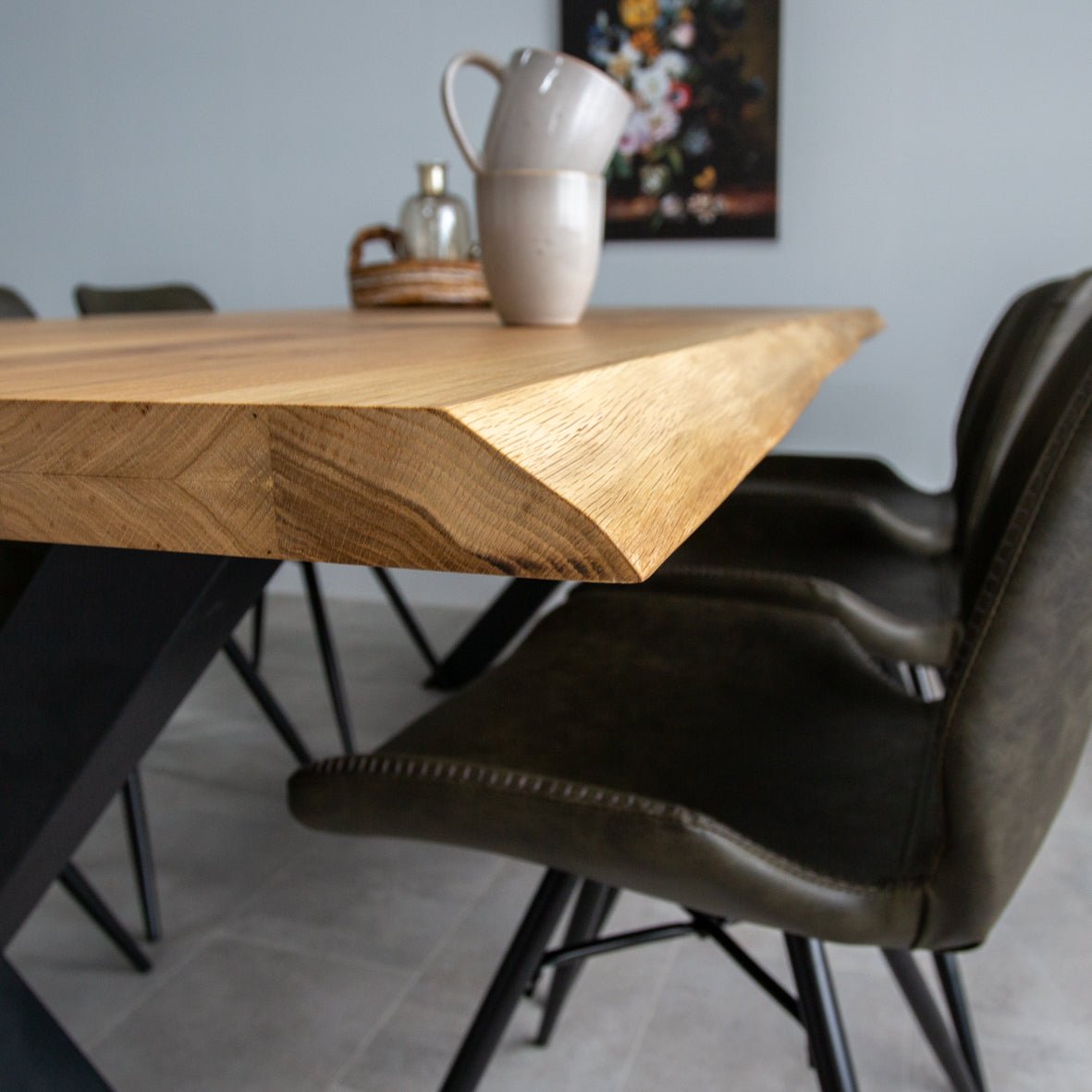 Eettafel Revi Eikenhout - Boomstamvorm - Zwarte X-poot