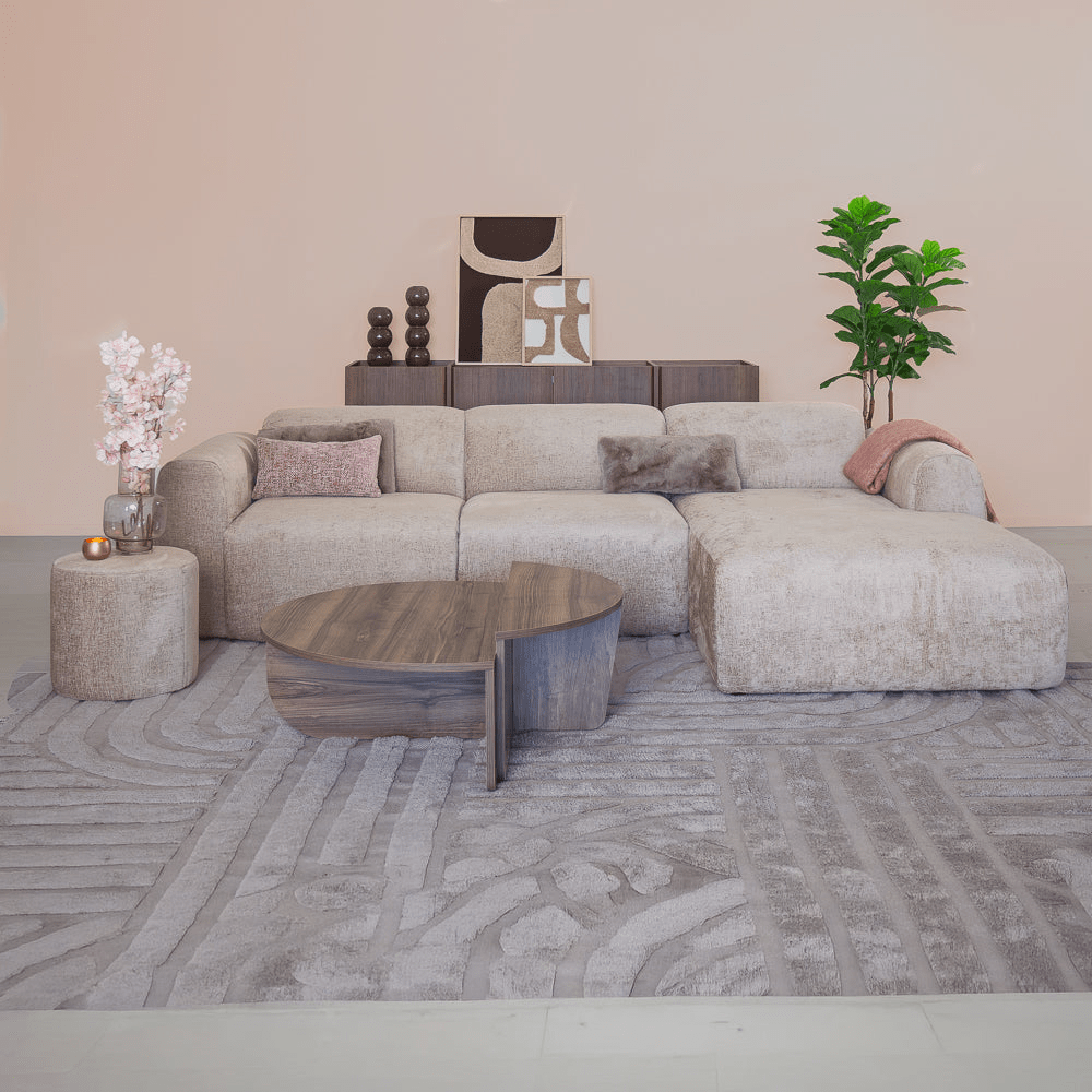 Banken-Hoekbank zand chenille stof - 272x170 cm - Shane - rechts-Dimehouse