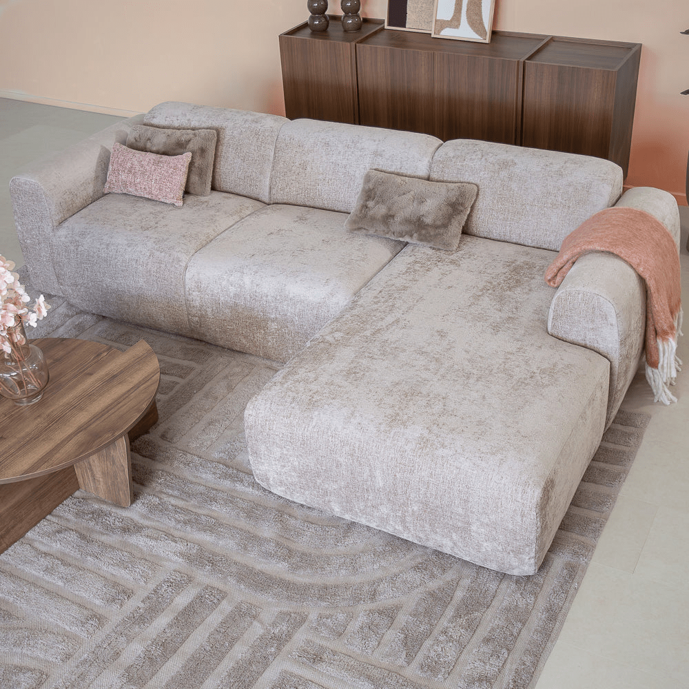 Banken-Hoekbank zand chenille stof - 272x170 cm - Shane - rechts-Dimehouse