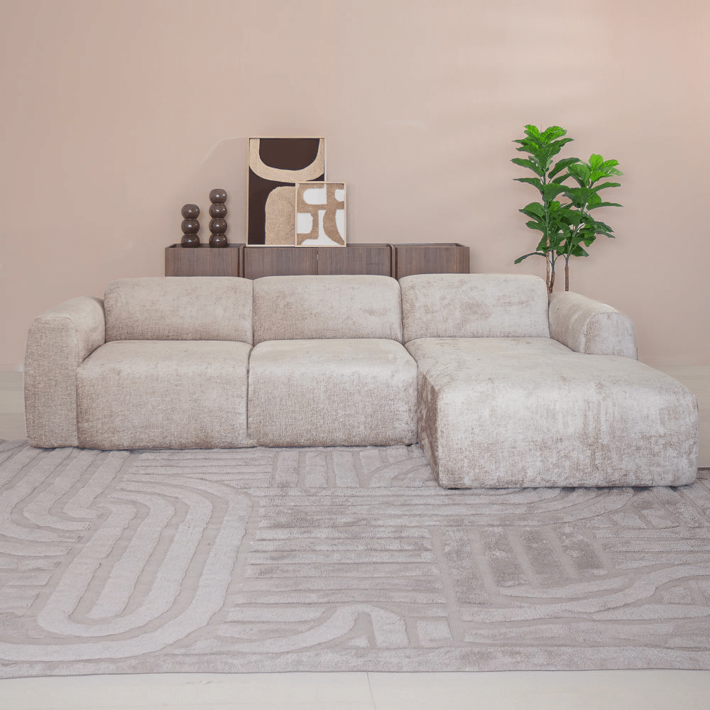 Banken-Hoekbank zand chenille stof - 272x170 cm - Shane - rechts-Dimehouse