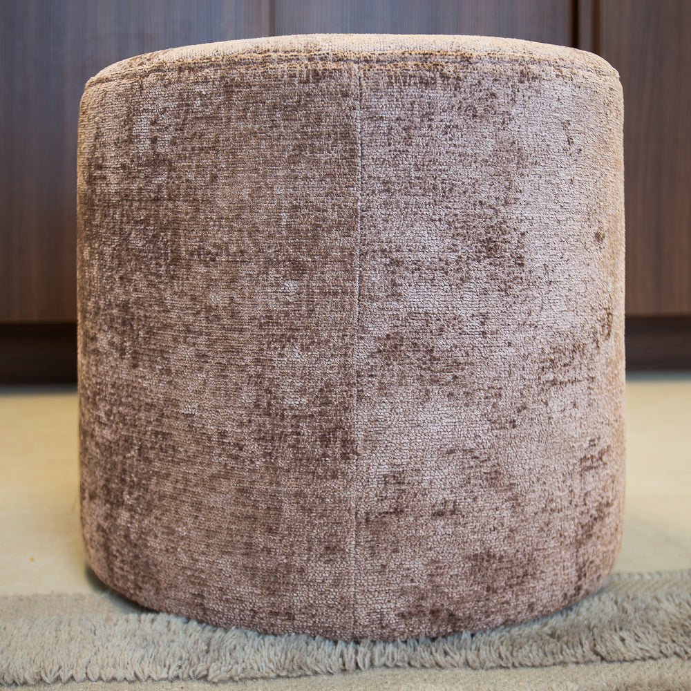 Tissu chenille Hockers-Hocker taupe - 40x40x35 cm - Mara-Dimehouse