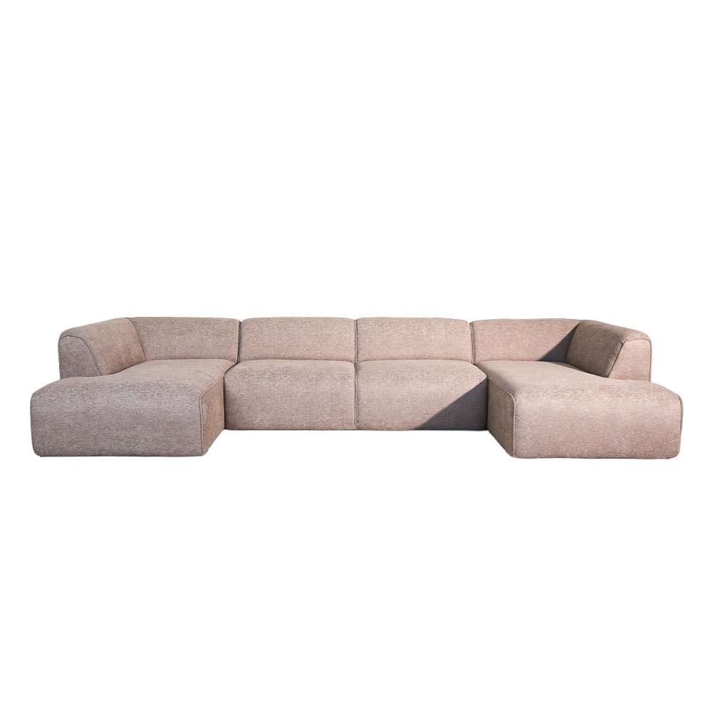 Banken-U-bank taupe chenille bouclé - 370x169 cm - Jaylen-Dimehouse