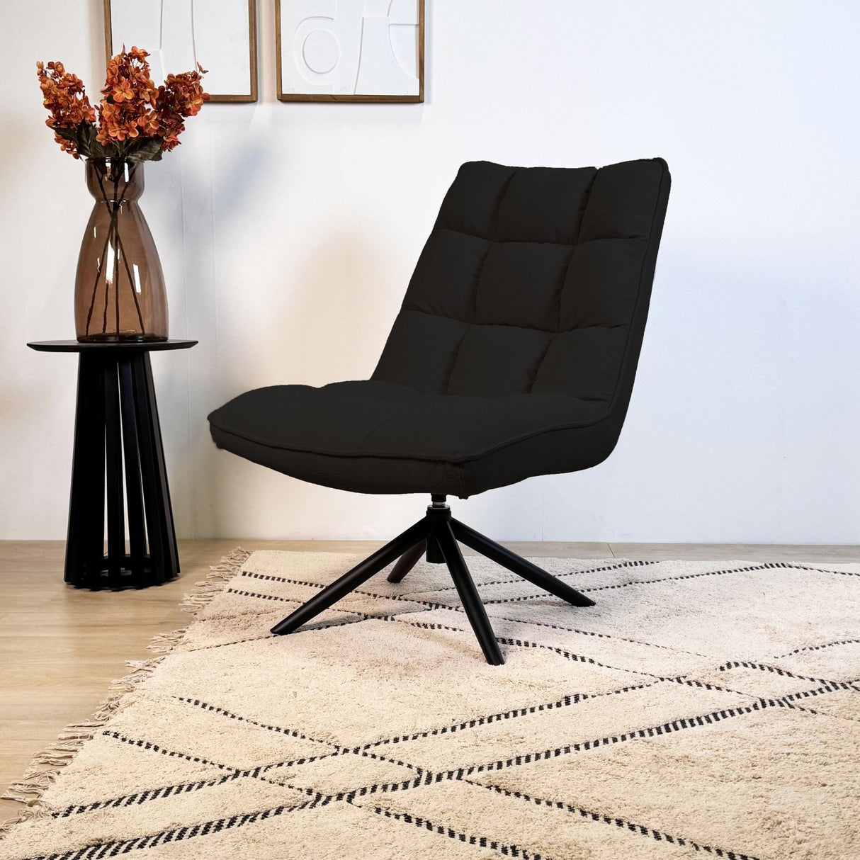 Draaifauteuil Yuki Zwart Bouclé 360° Draaibaar
