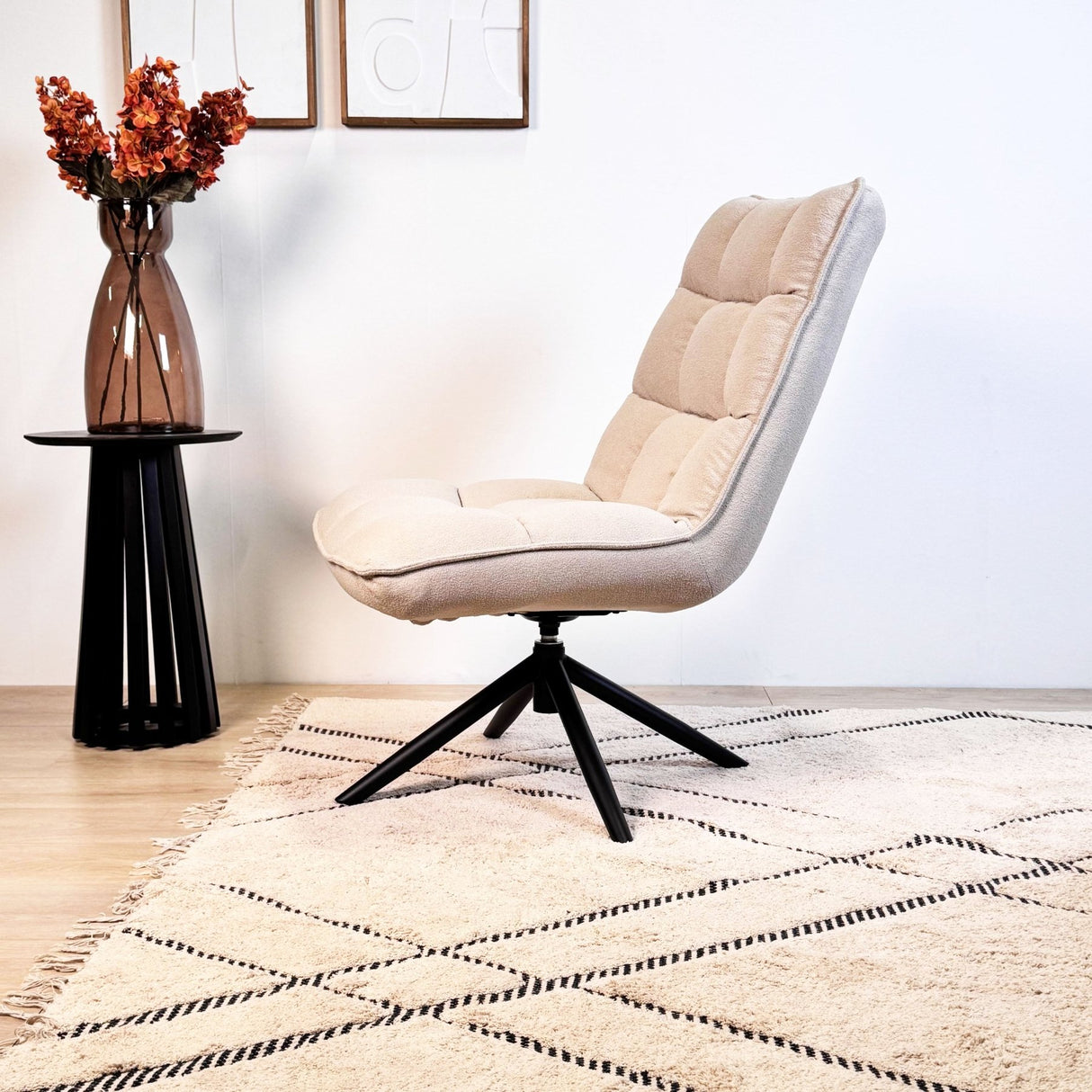 Draaifauteuil Yuki Beige Bouclé 360° Draaibaar