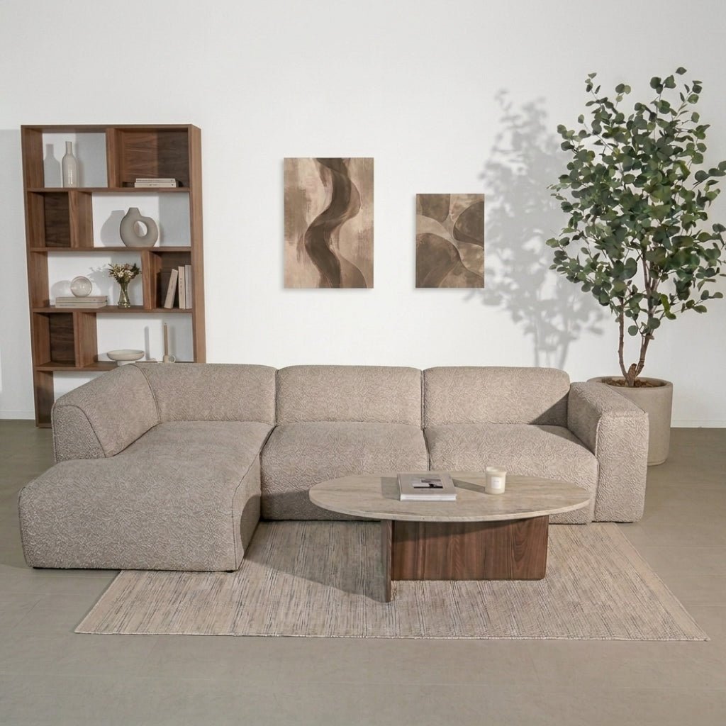 Banken-Hoekbank beige chenille bouclé - 305x169 cm - Jaylen - links-Dimehouse