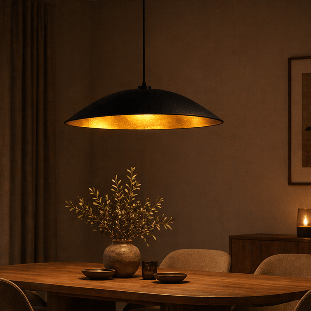 Hanglampen - Hanglamp zwart met goud carbon betonnen kap - 48 cm - Flowing - Dimehouse