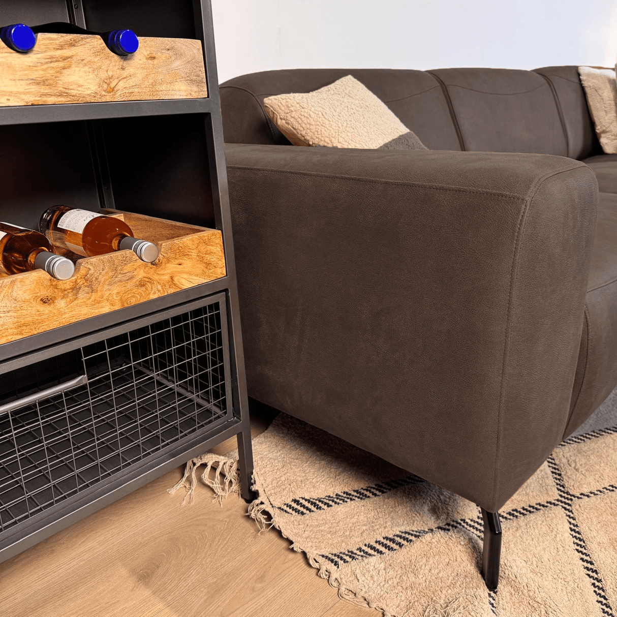 Canapé d'angle anthracite robuste en cuir écologique Barin - droit