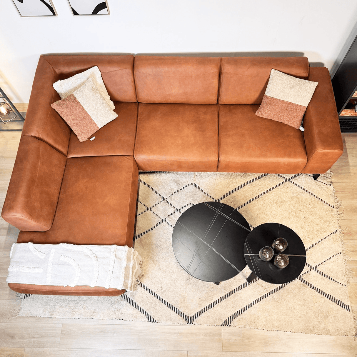 Industriële Hoekbank Ecoleer Cognac Barin - Links