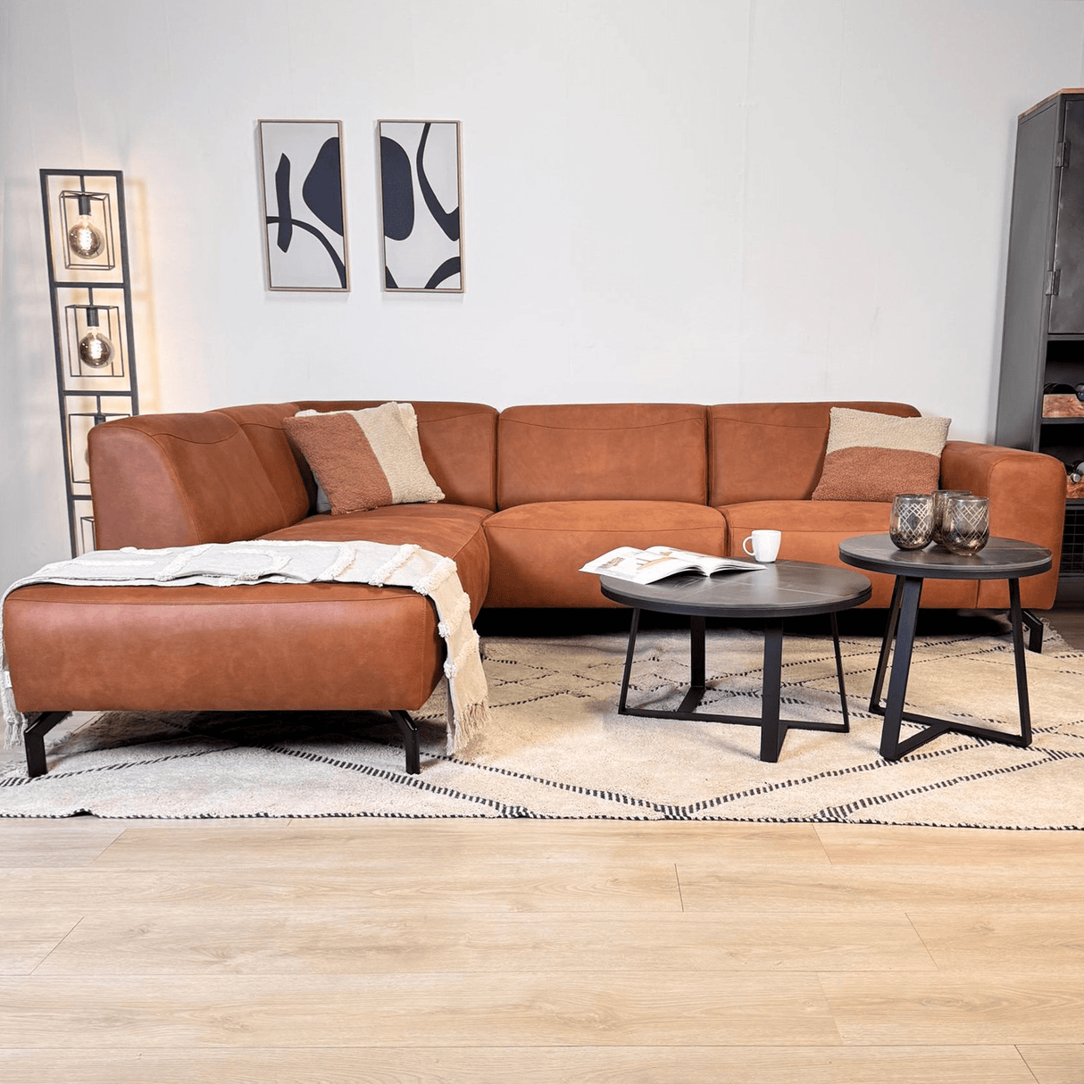 Hoekbank cognac ruboost eco leer Barin - links