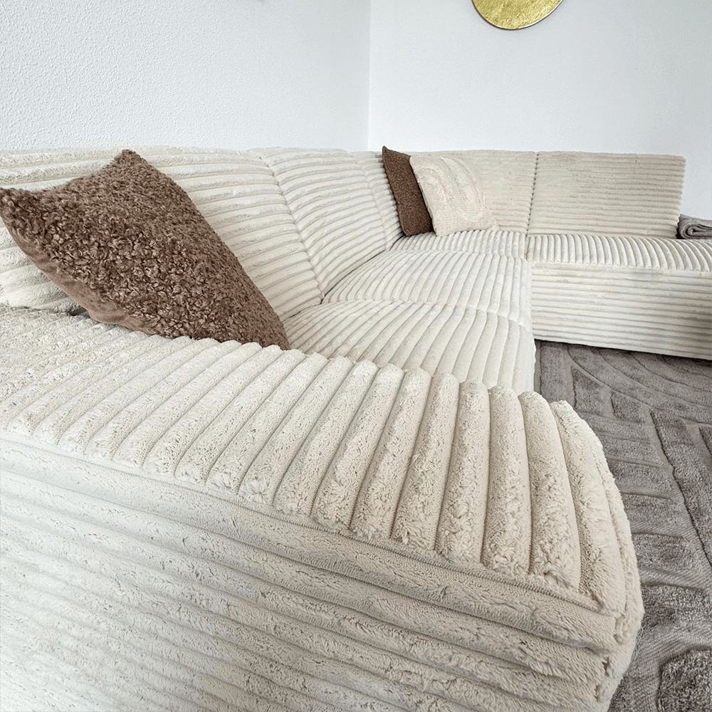 Canapé d'angle crème en tissu côtelé super doux Gavi - droit