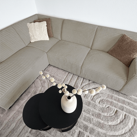 Canapé d'angle beige en tissu côtelé super doux Gavi - gauche