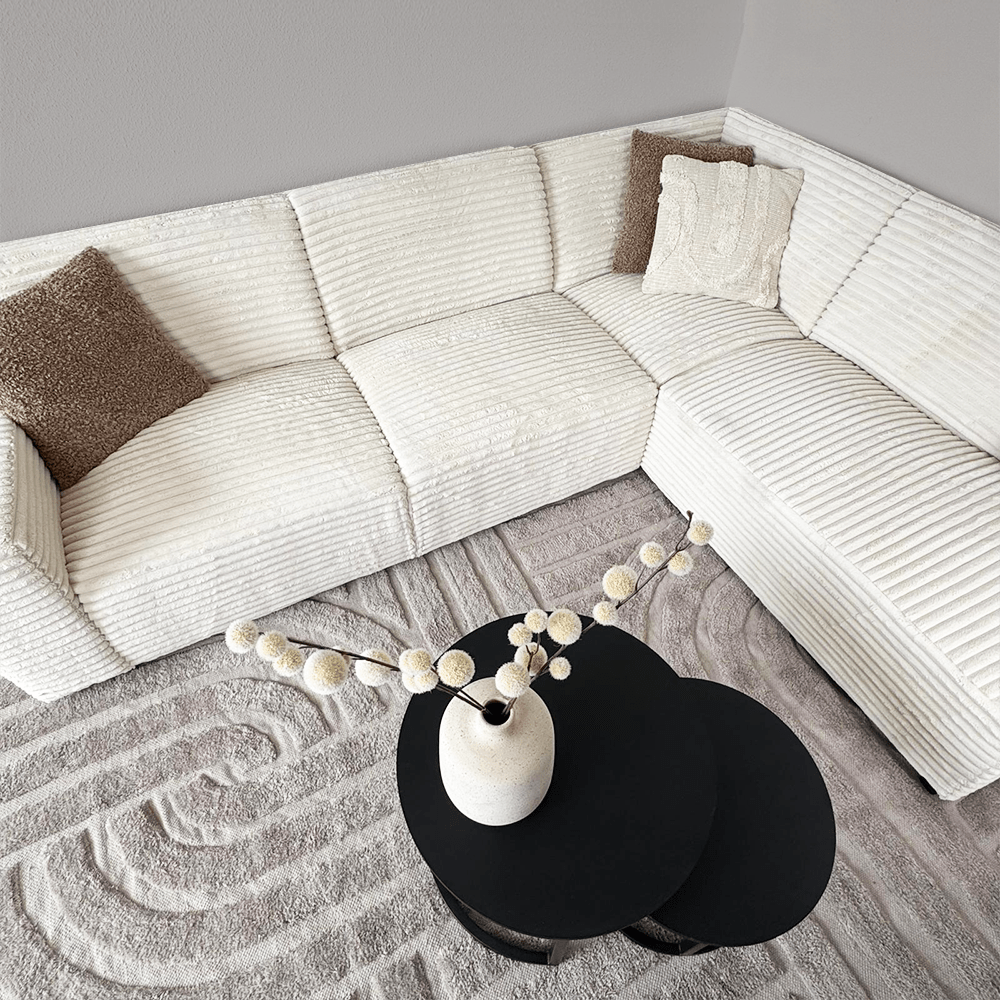 Canapé d'angle crème en tissu côtelé super doux Gavi - droit