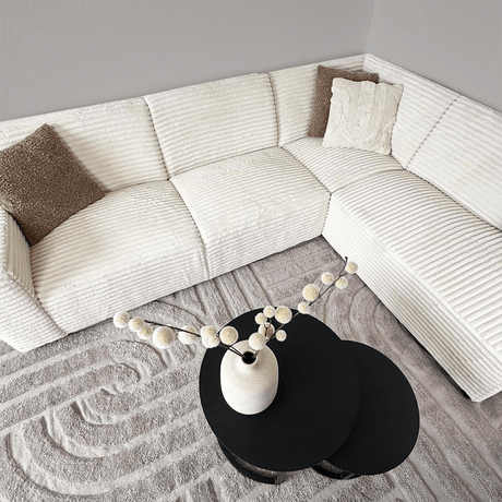 Canapé d'angle crème en tissu côtelé super doux Gavi - droit