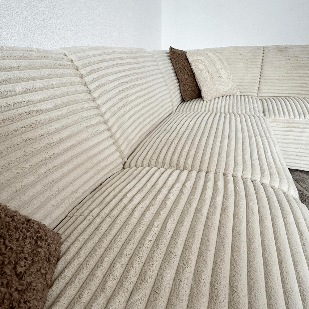 Canapé d'angle crème en tissu côtelé super doux Gavi - droit