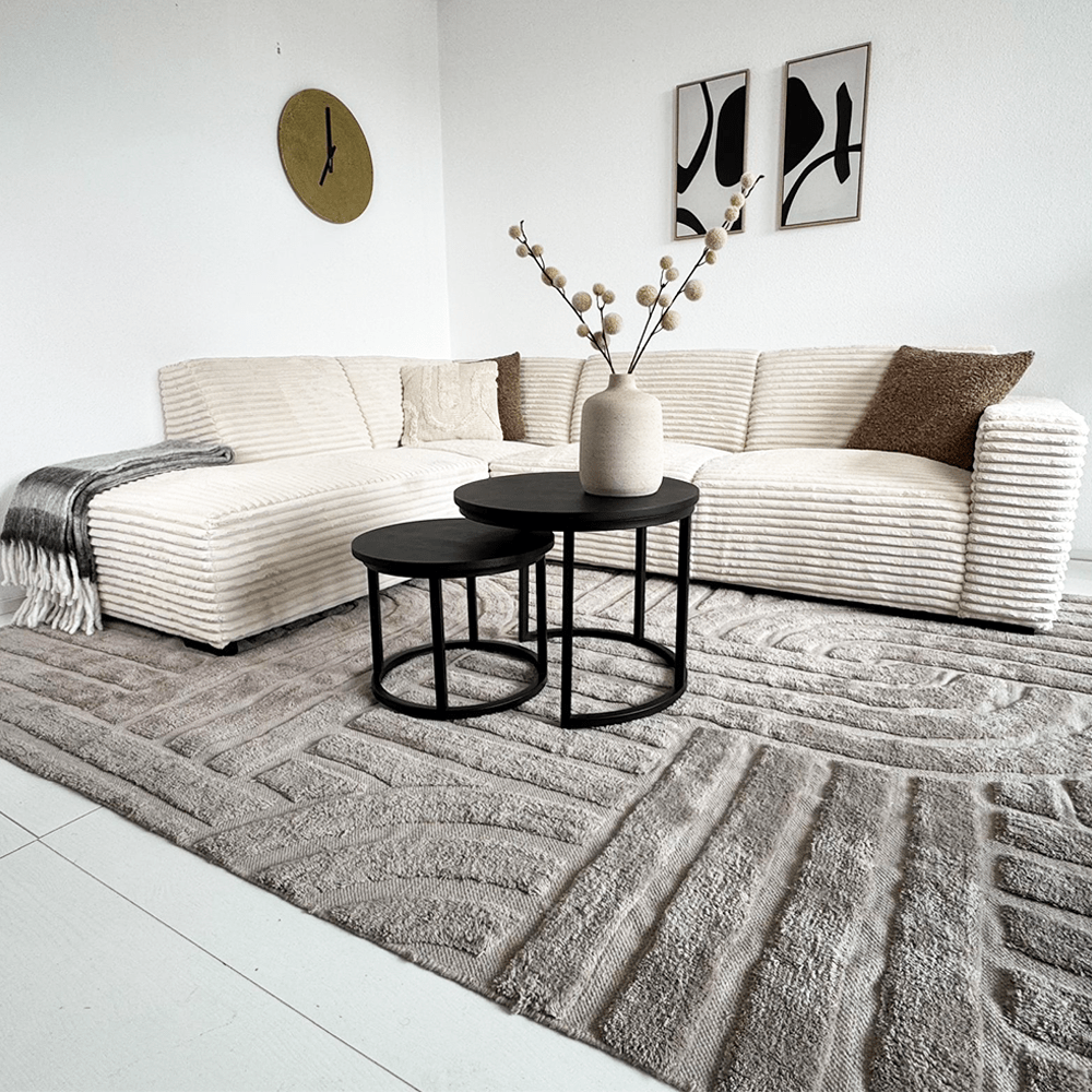 Hoekbank crème super zachte ribstof Gavi - links