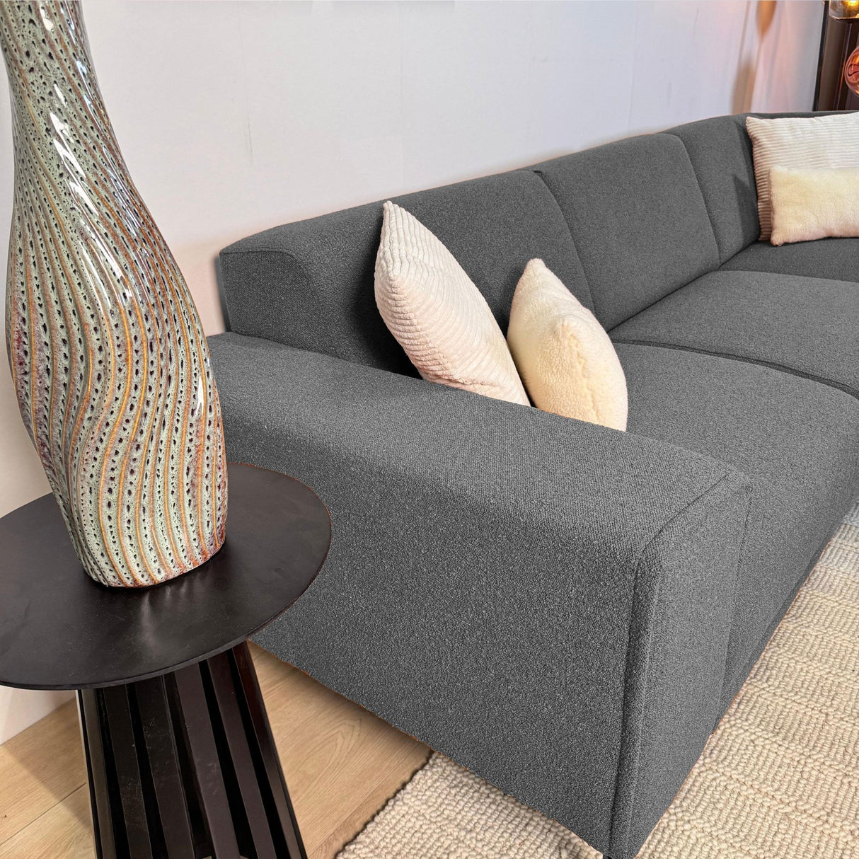 Hoekbank grijs bouclé stof Maël - rechts