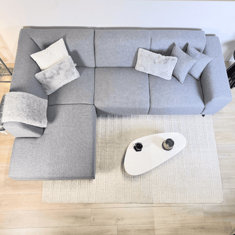Hoekbank met compacte lounge grijsblauw gerecyclede stof Moby - links
