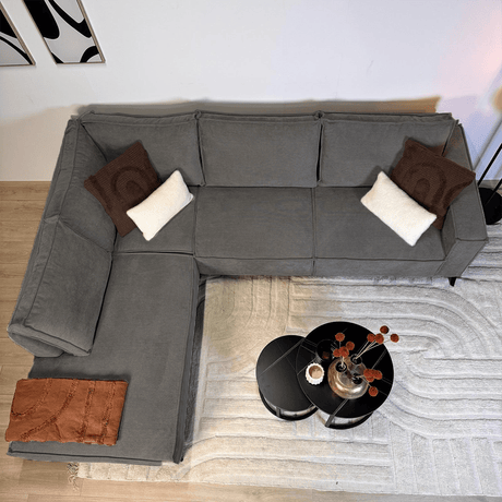 Hoekbank met chaise longue antraciet chenille Yara - links