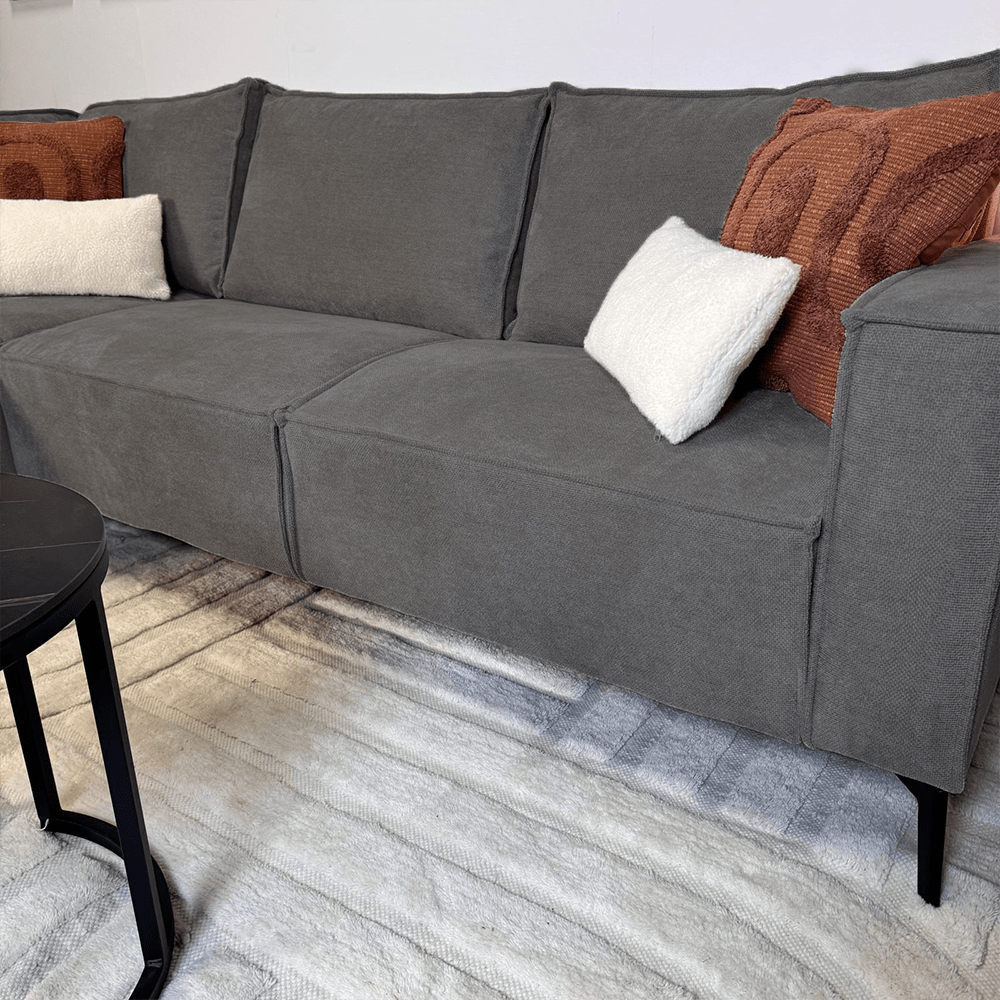 Canapé d'angle avec chaise longue en chenille anthracite Yara - gauche