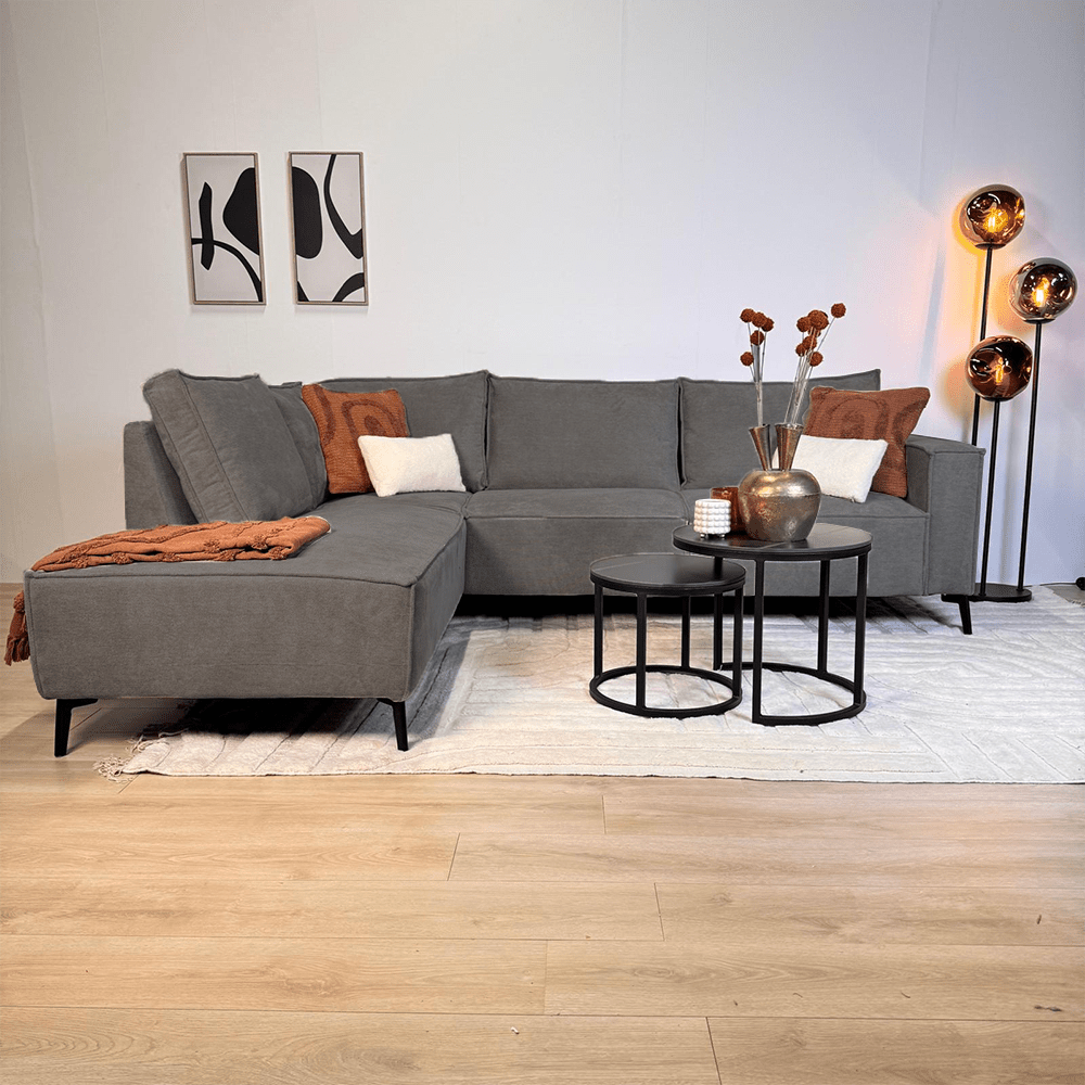 Canapé d'angle avec chaise longue en chenille anthracite Yara - gauche