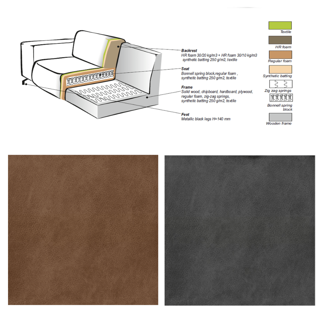 Canapé d'angle industriel en cuir écologique cognac Brisbane - gauche