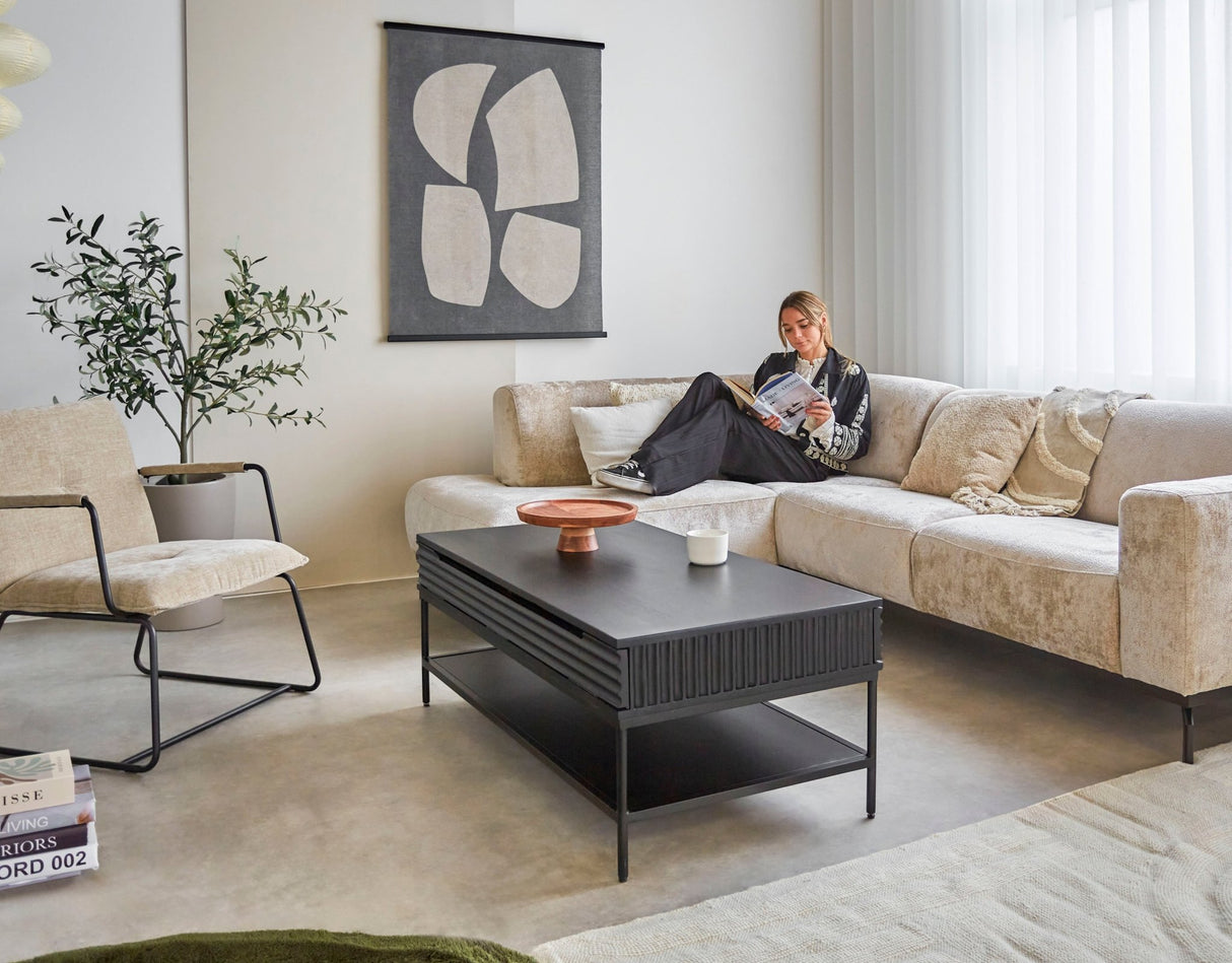 Canapé d'angle avec pieds hauts en velours beige Chloe - gauche