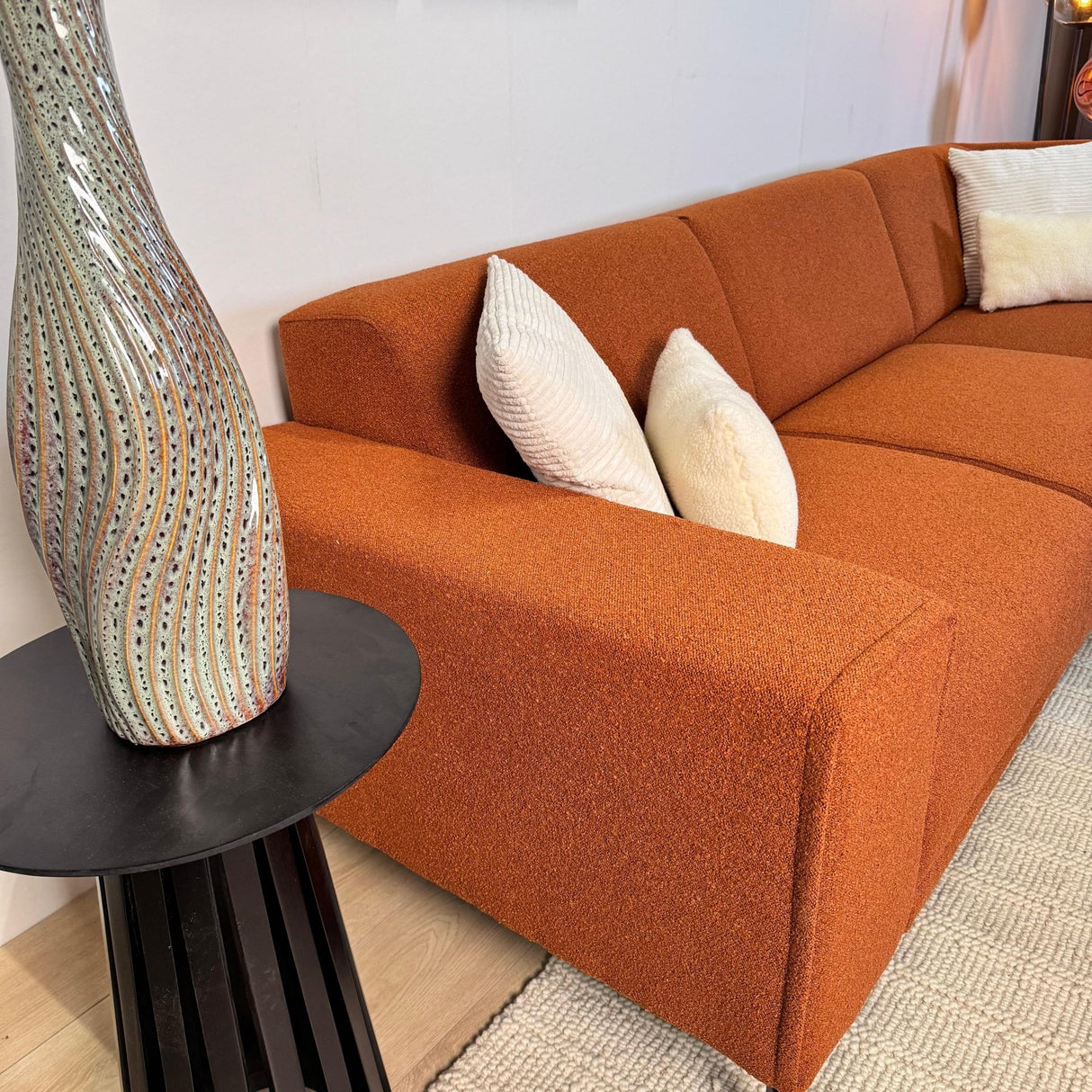 Hoekbank terracotta bouclé stof Maël - rechts