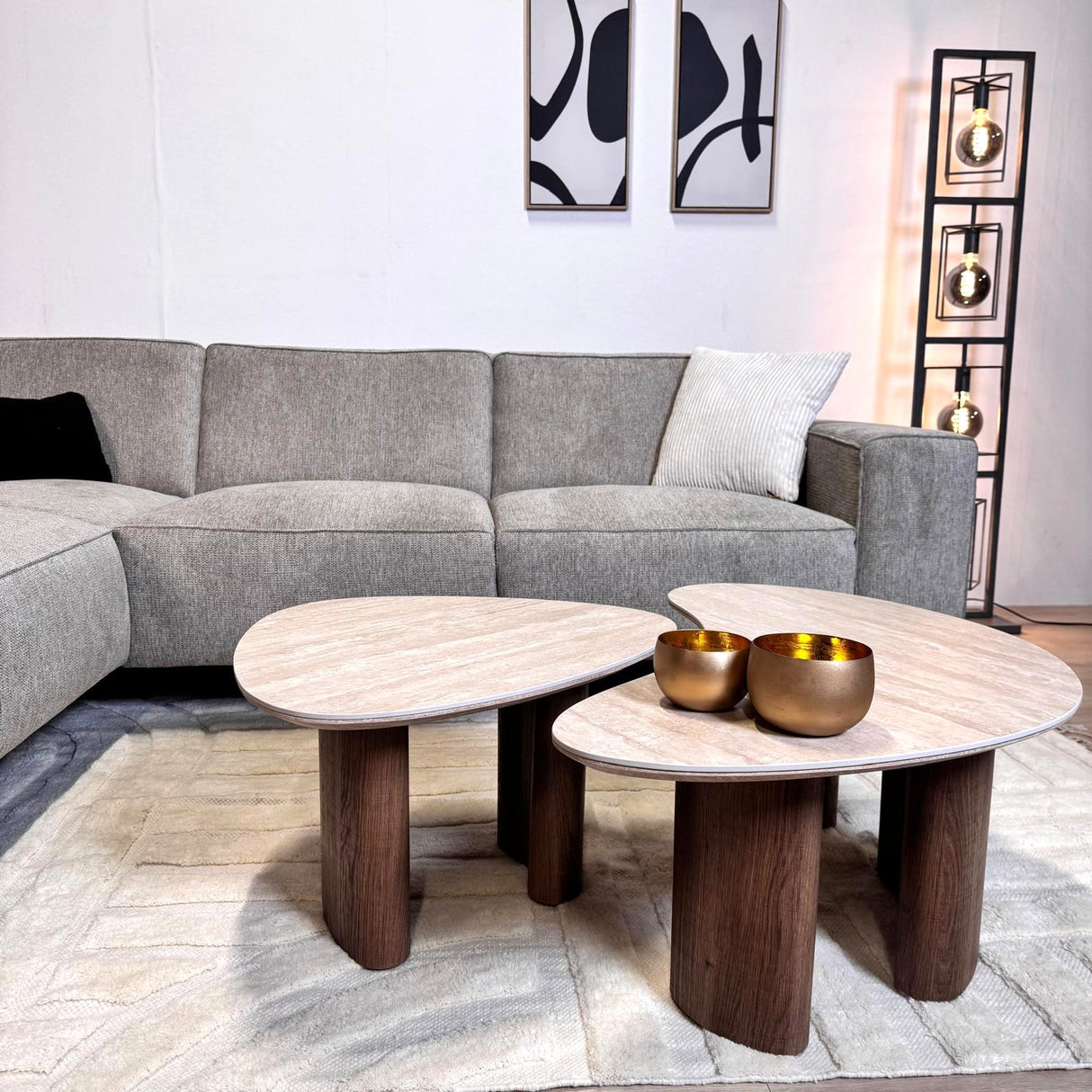 Canapé d'angle gris en chenille tissée Ravi – Gauche