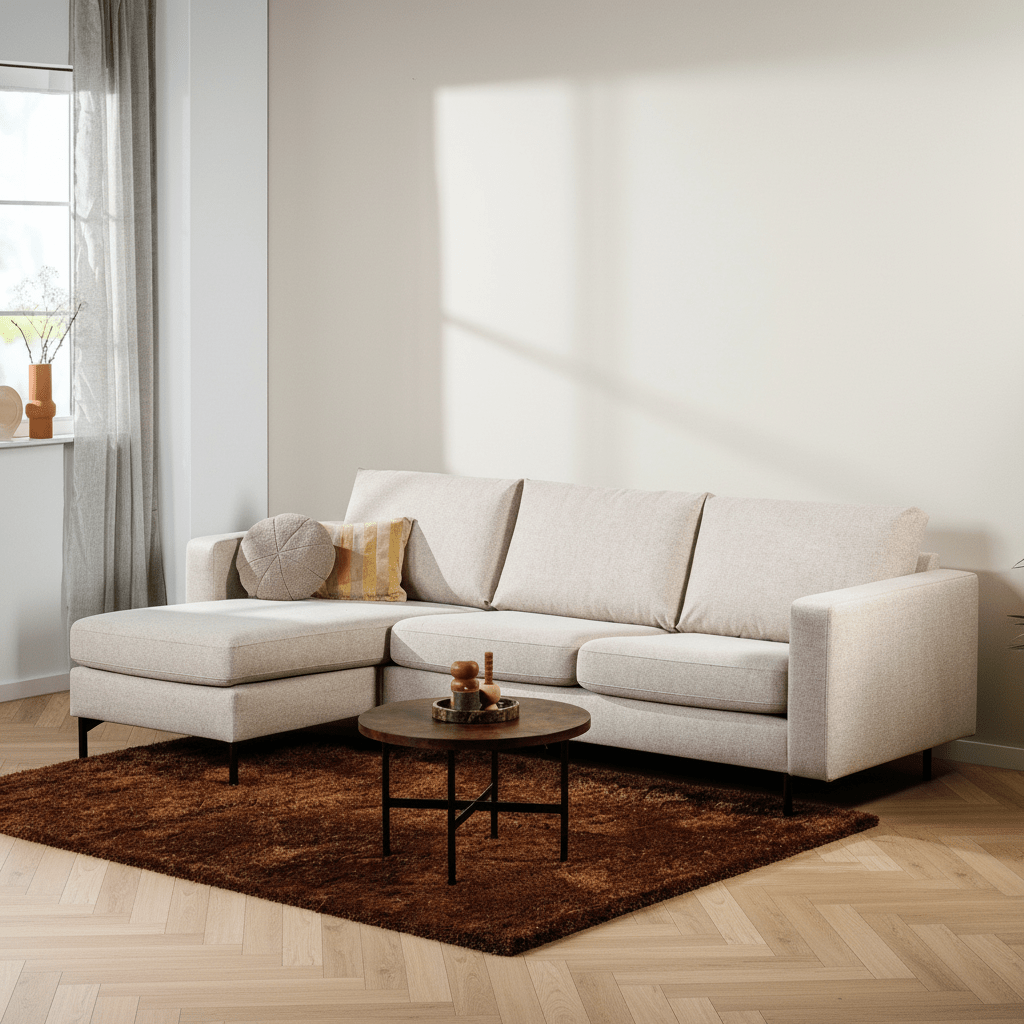 Hoekbank Rosan stof beige links/rechts