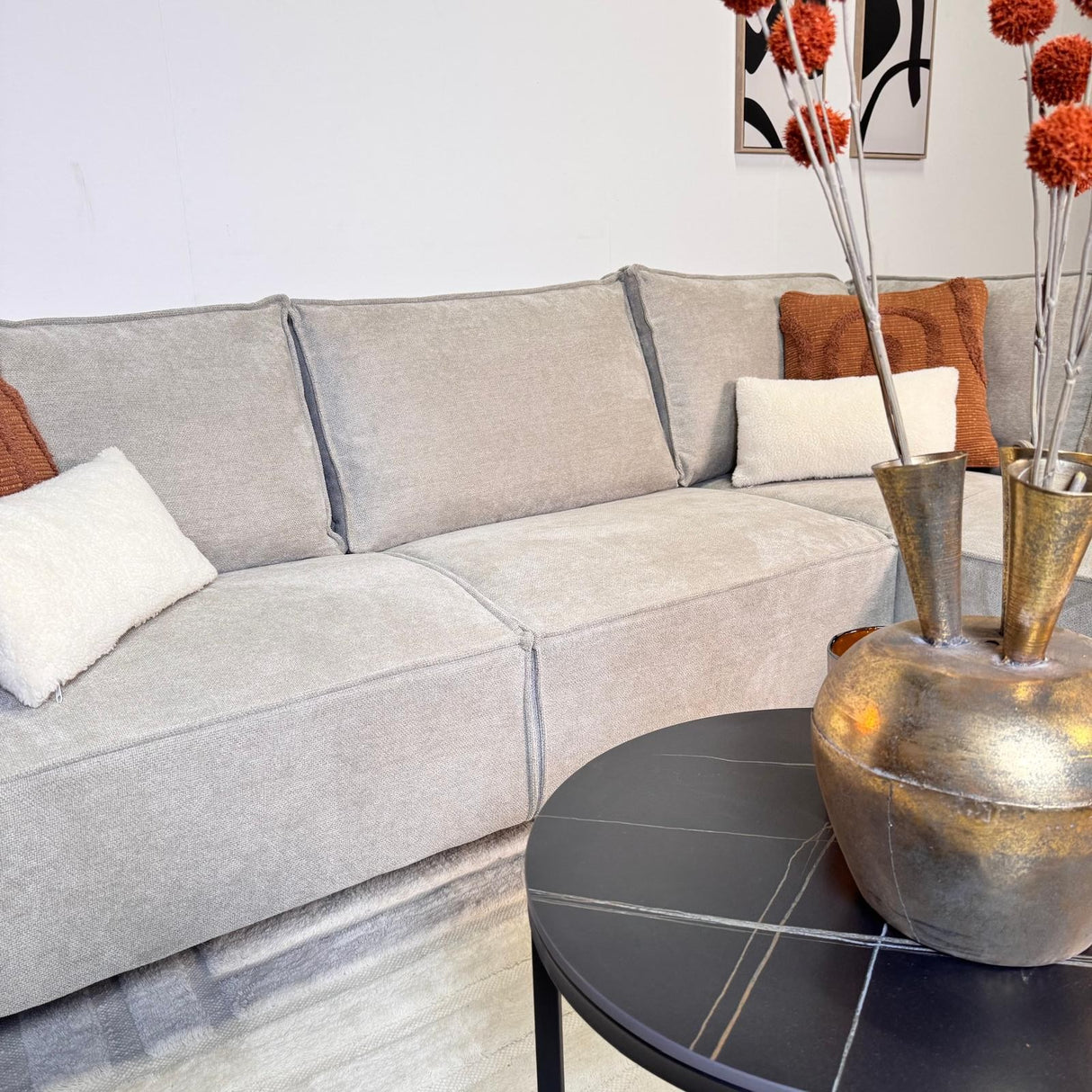 Hoekbank met chaise longue beige chenille Yara - rechts