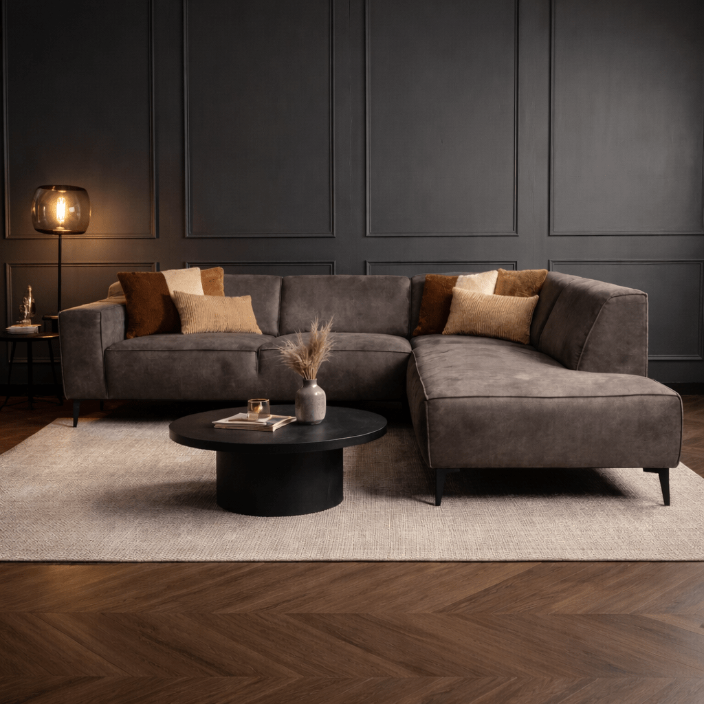 Canapé d'angle industriel en cuir écologique anthracite Brisbane - droit