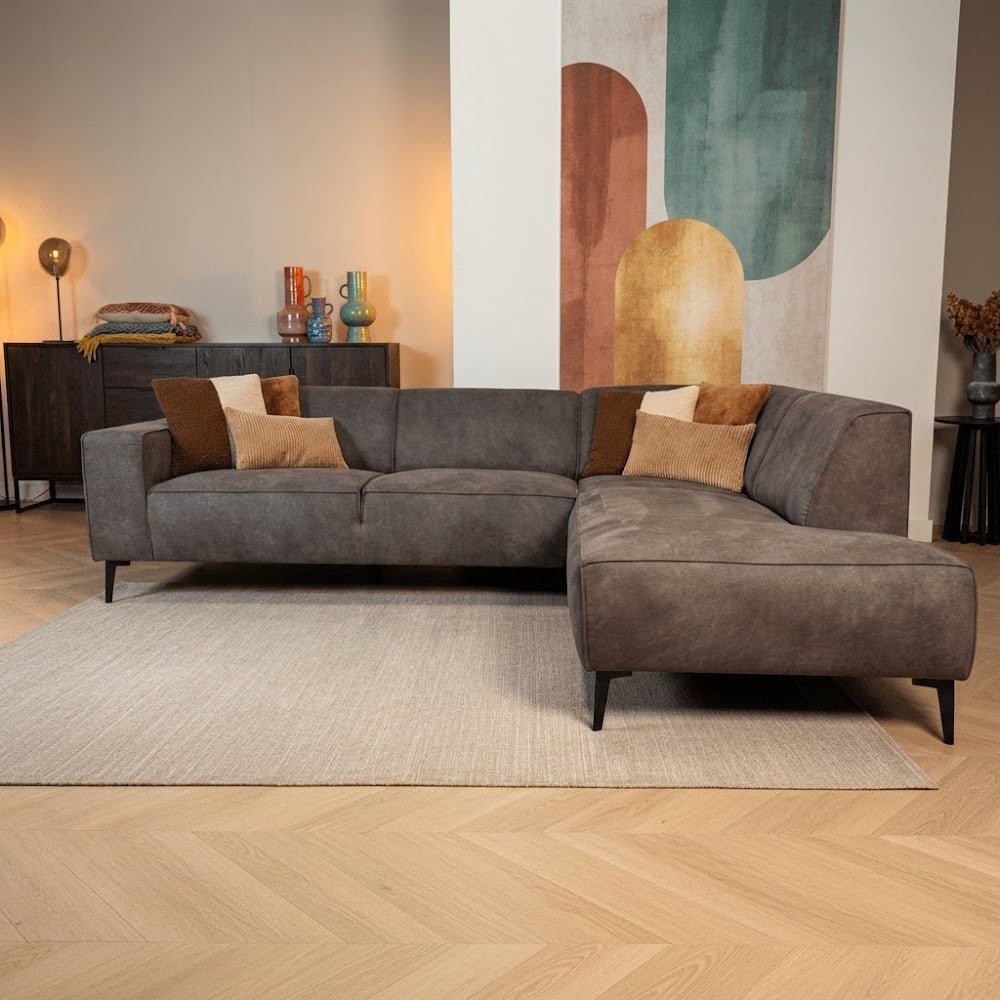 Canapé d'angle industriel en cuir écologique anthracite Brisbane - droit