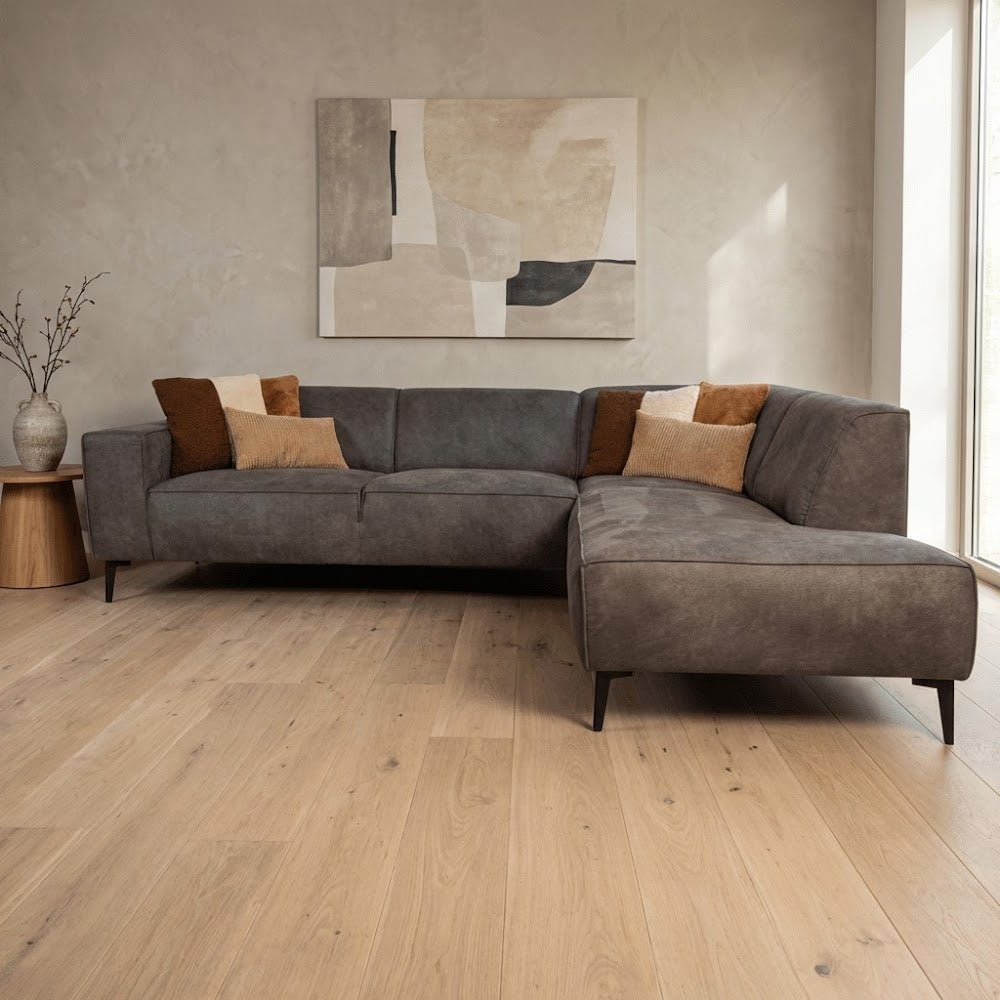 Canapé d'angle industriel en cuir écologique anthracite Brisbane - droit