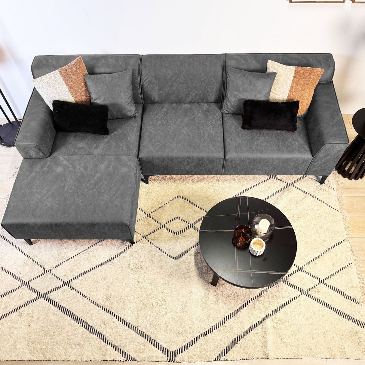 Hoekbank met compacte lounge antraciet microvezel Davidson - links