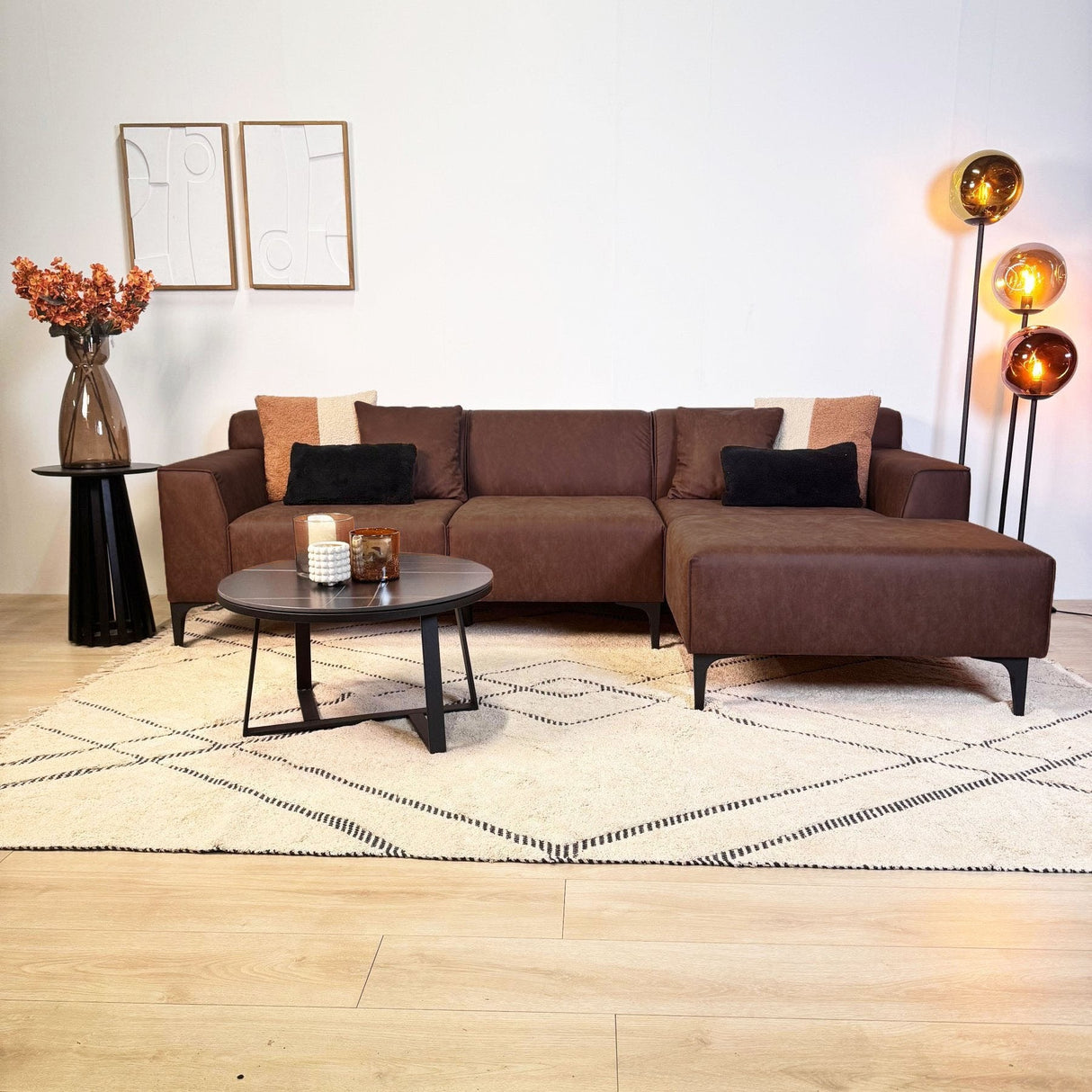 Canapé d'angle avec salon compact en microfibre marron Davidson - droit