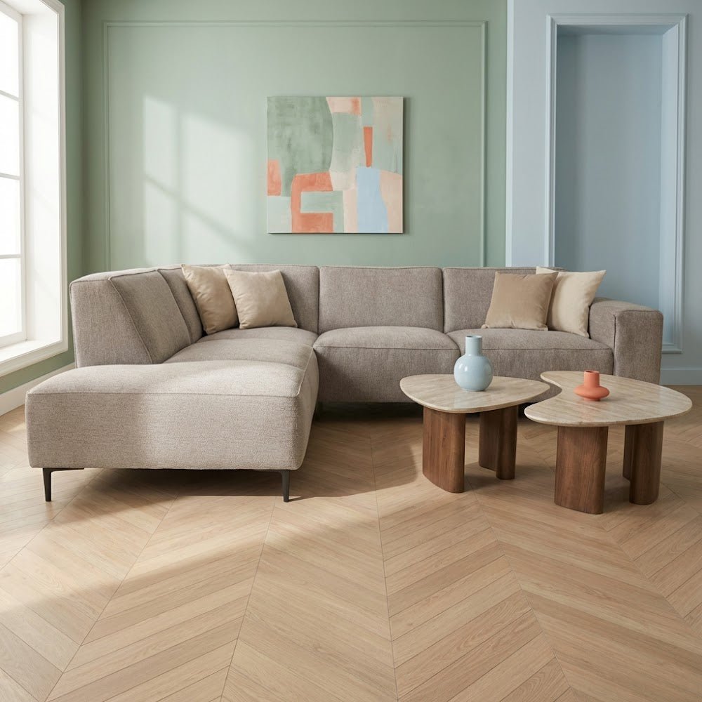 Canapé d'angle gris en chenille tissée Ravi – Gauche