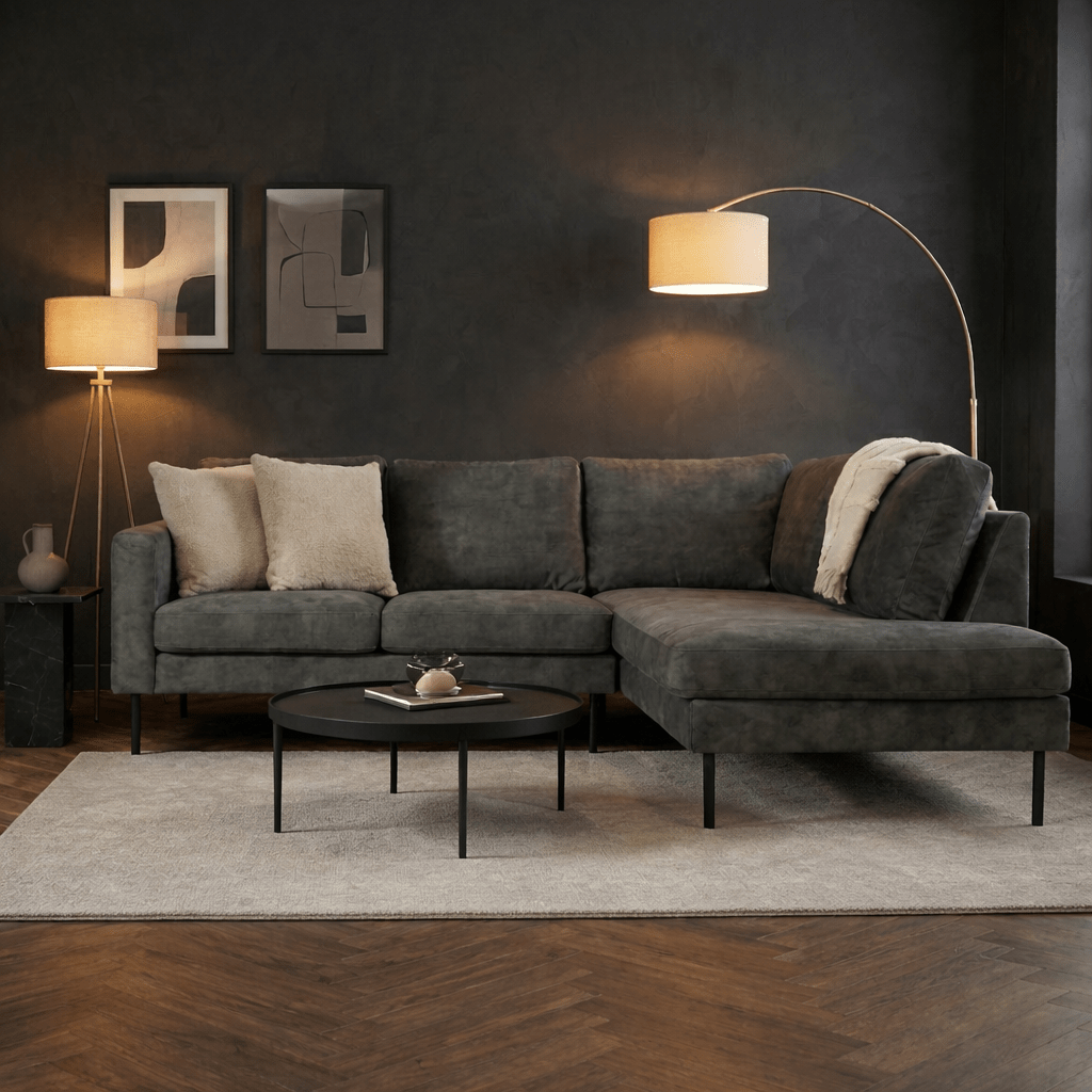 Hoekbank groen velvet hoge poten Gaya - rechts