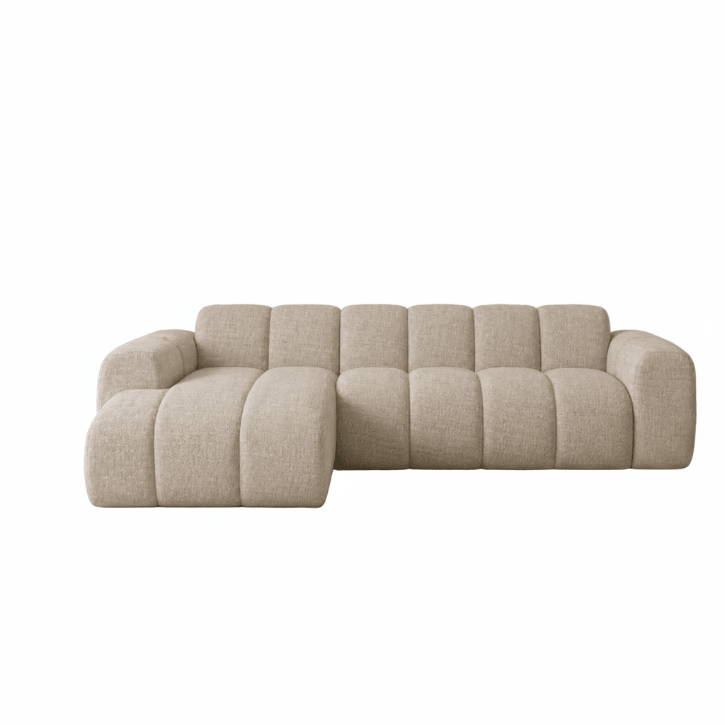 Canapé d'angle lounge tissu bouclé beige - rayures - gauche - Brix