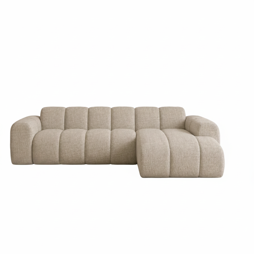 Hoekbank met lounge zand velvet structuurstof - strepen - rechts - Brix