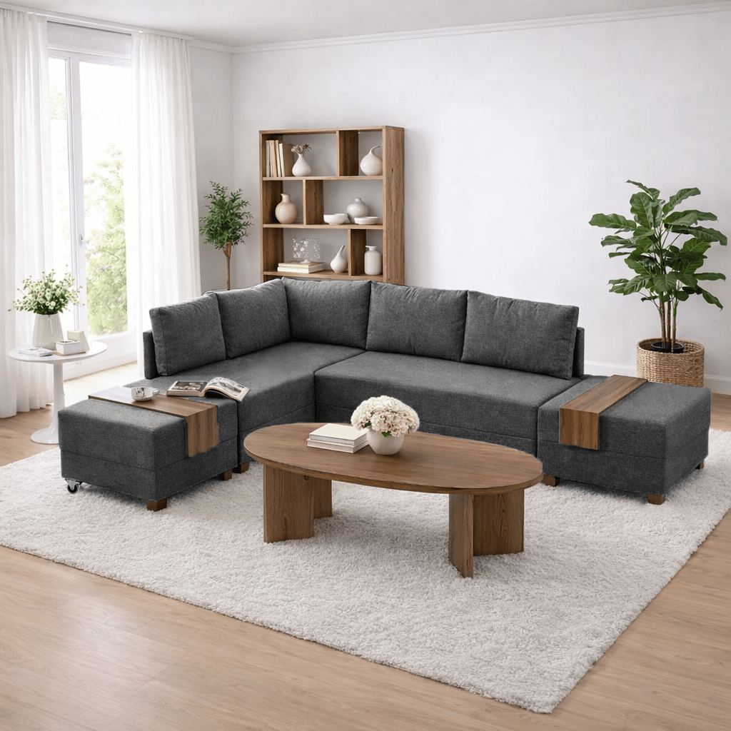 Banken - Slaapbank antraciet stof - XXL 280 x 210 - Links - Fly - Dimehouse