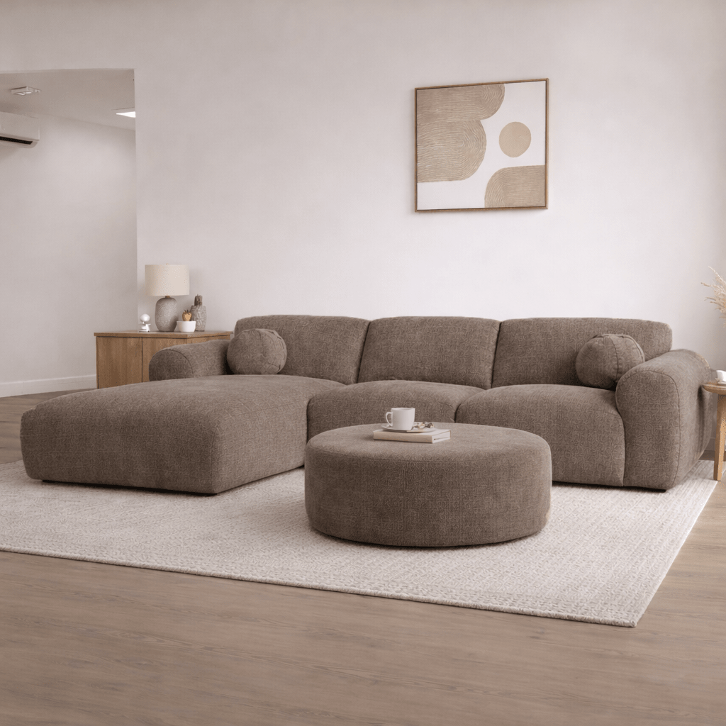 Canapé d'angle tissu chenille taupe - 292x169 cm - Shane - gauche